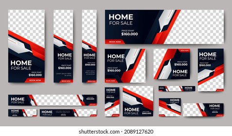 Real estate banner design web template Set, Horizontal header web banner. Modern Gradient red cover header background for website design, Social Media Cover ads banner, flyer, invitation card
