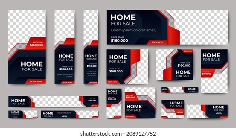 Real estate banner design web template Set, Horizontal header web banner. Modern Gradient red cover header background for website design, Social Media Cover ads banner, flyer, invitation card
