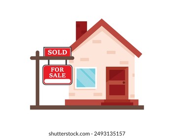 Real estate banner with house icon in flat style. Sale label vector illustration on isolated background. Sold sign business concept.