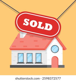Real estate banner with house icon in flat style. Sale label vector illustration on isolated background. Sold sign business concept.