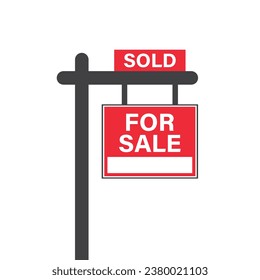 Real estate banner icon in flat style. Sale label vector illustration on isolated background. Sold sign business concept.