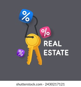 Real estate banner. Isolated illustration of key on background.