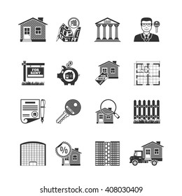 Real Estate Black Icons Set. Vector Illustration