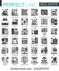 Real estate black mini concept icons and infographic symbols set