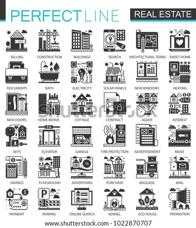 Real estate black mini concept icons and infographic symbols set