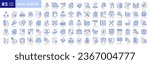 Real Estate Blue Icon set. House, Home, Buy, Sell, Rent, Smart Home, Renovation, Building, Mortgage, Skyscraper, Plot, Shop, Flat, Living Room, Bathroom. Two Tones Blue Vector Icons Collection