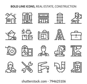 Real estate, bold line icons. The illustrations are a vector, editable stroke, 48x48 pixel perfect files. Crafted with precision and eye for quality.
