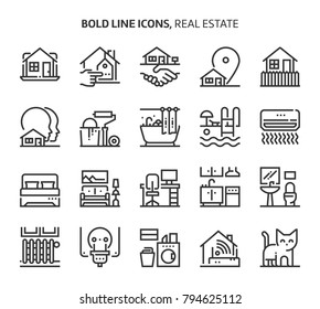 Real estate, bold line icons. The illustrations are a vector, editable stroke, 48x48 pixel perfect files. Crafted with precision and eye for quality.
