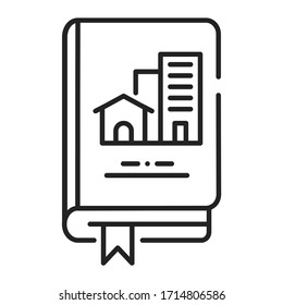 Real estate book black line icon. Lerning about buildings or housing in general. Pictogram for web page, mobile app, promo. UI UX GUI design element. Editable stroke