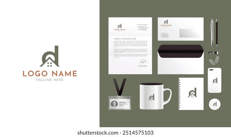 Real estate branding design kit. Premium corporate identity template. Business stationery mock-up. Editable vector illustration