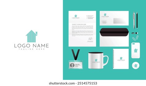 Real estate branding design kit. Premium corporate identity template. Business stationery mock-up. Editable vector illustration