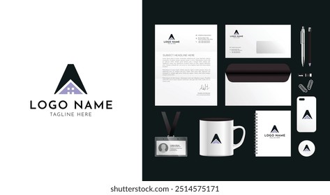 Real estate branding design kit. Premium corporate identity template. Business stationery mock-up. Editable vector illustration