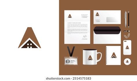 Real estate branding design kit. Premium corporate identity template. Business stationery mock-up. Editable vector illustration