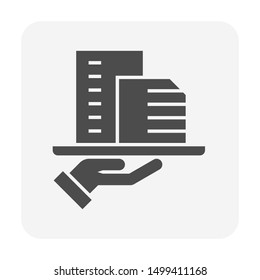 Real estate broker, agent or realtor vector icon. Consist of home building or residential, hand of salesperson or man. That professional to seller, buyer and rent of real estate or real property.