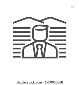 Real Estate Broker, Agent Or Realtor Vector Icon. Consist Of Empty Land, Salesperson Or Person Or Man. Professional To Sell, Buy Of Real Estate Or Real Property. Also For Developer, Investor. 64x64 Px