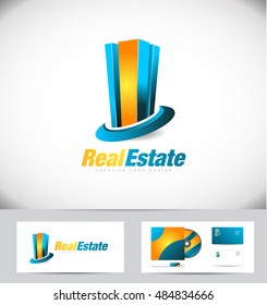 Real estate building 3d blue orange vector logo icon design   