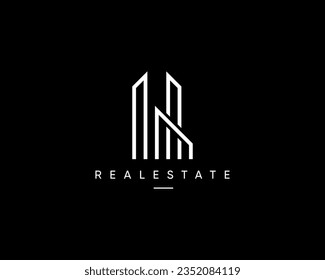Real estate, building, apartment, architecture, planning, structure, construction, cityscape and city skyline logo design composition.