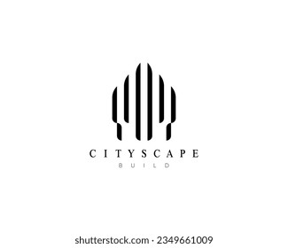 Real estate, building, cityscape, architecture, construction, property, structure and planning logo.