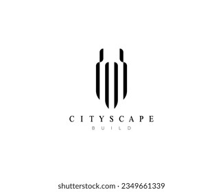 Real estate, building, cityscape, architecture, construction, property, structure and planning logo.