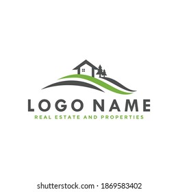 Real estate building construction logo vector. Icon for house property and decoration management. Woodwork project and architect design illustration. Villa or hotel rent and loan brand