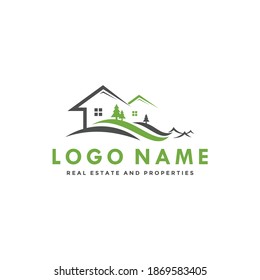 Real estate building construction logo vector. Icon for house property and decoration management. Woodwork project and architect design illustration. Villa or hotel rent and loan brand