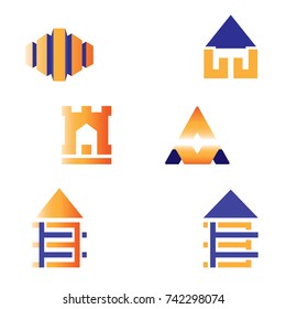 Real estate, building, design and construction logo set