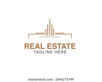 Real estate building golden logo design, company real estate, building real estate minimalistic logo design, golden and black logo design