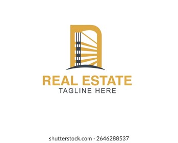 Real estate building golden logo design with white background, company logo minimal designs