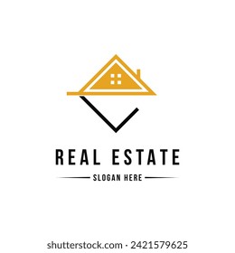 real estate building house roof logo design letter e concept idea