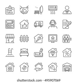 real estate and building icon set, thin line, black color