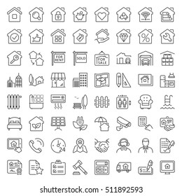 real estate and building icon set, thin line, black color