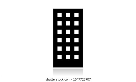 Real estate, building icon vector design. Black icon with reflection isolated on the white background