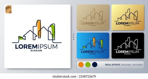 real estate building Logo design. Blank name for insert your Branding. Designed with examples for all kinds of applications. You can used for company, indentity, construction, exterior, architecture.