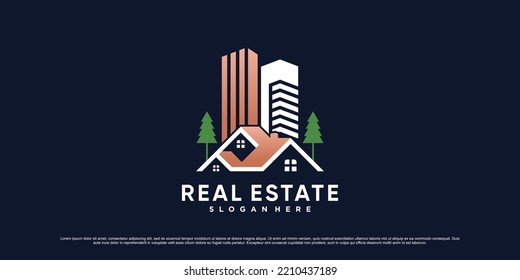 Real estate building logo design illustration with house icon and creative element concept