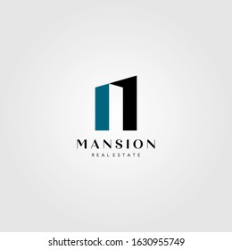 Real Estate Building Logo Mansion Number One Vector Illustration