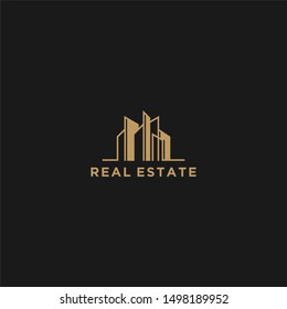 Real estate building logo - modern and simple minimalist design home house roof door window family residence, property mortgage business. Gold golden luxury elegant.
