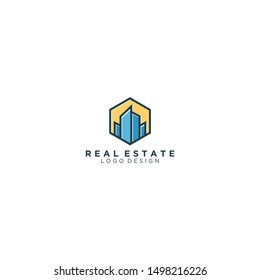 Real estate building logo - modern and simple minimalist design home house roof door window family residence, property mortgage business. 