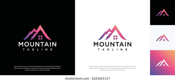 Real estate building and mountain logo design. House building logo icon made with mountain combination