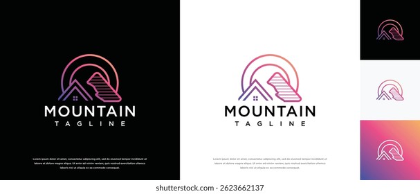 Real estate building and mountain logo design. House building logo icon made with mountain combination