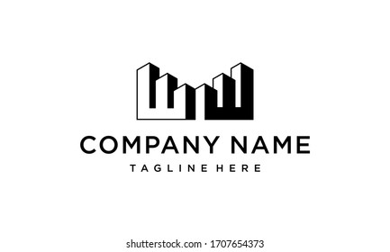 inicial W con concepto de diseño de logotipo inmobiliario