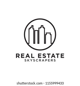 Real estate building skyscrapers mono line logo design template