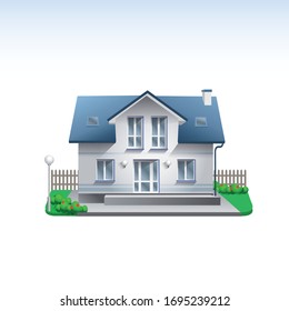 Real estate building Vector Illustration of white house. flat style realistic home icon