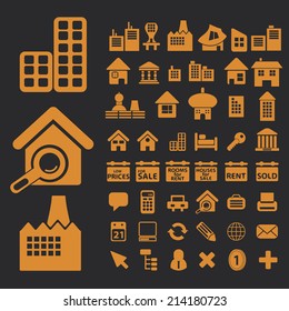 real estate, buildings isolated icons, signs, vectors, illustrations, silhouettes set, vector
