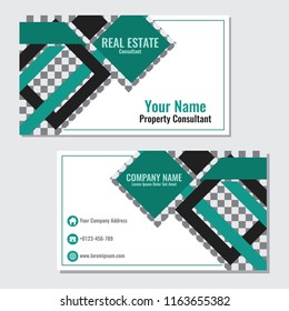 Real estate business card template vector design with green rhombus colour illustration