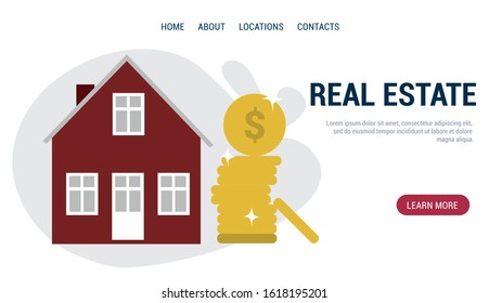 Real estate business concept. Buing the house. Template for website, landing page. Vector illustraton.