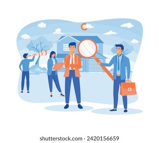 Real estate business concept. House selection and search, house project. flat vector modern illustration 