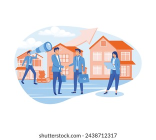 Real estate business concept with houses, real estate market growth, exchange of living space, presentation of a house, house for an apartment. flat vector modern illustration 