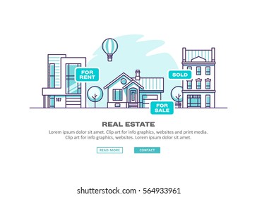 Real estate business concept with houses. Vector illustration.