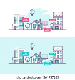 Real estate business concept with houses. Vector illustration.