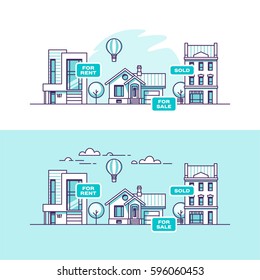 Real estate business concept with houses. Vector illustration.